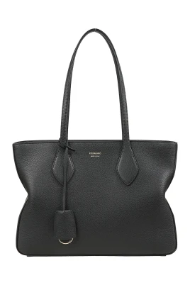 Grain Leather Tote Bag with Charm