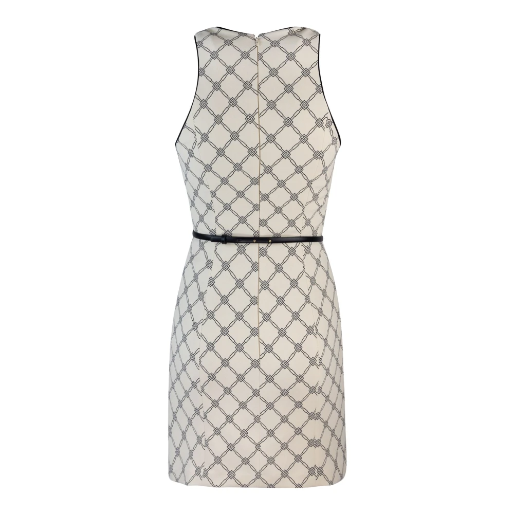 Elisabetta Franchi Witte Slim Fit Jurk met Logo Riem Multicolor Dames