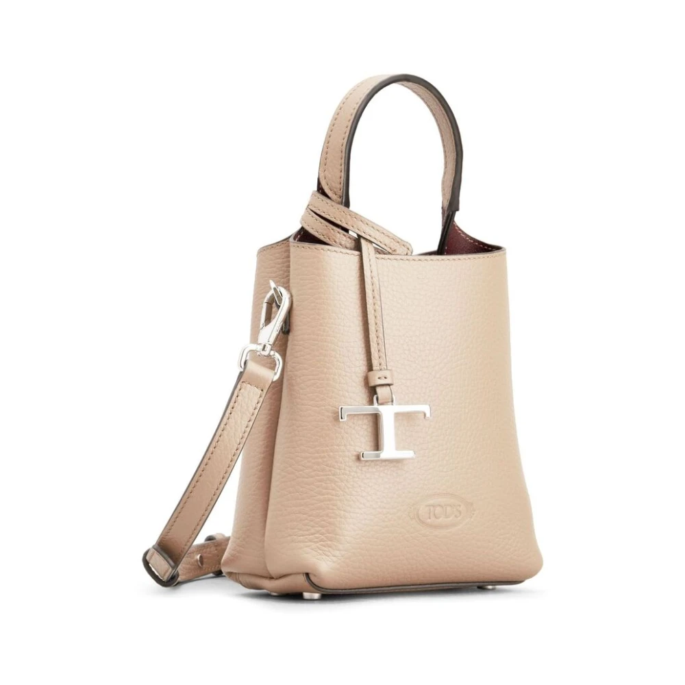 TOD'S Beige Leren Handtas met Logo Hanger Beige Dames