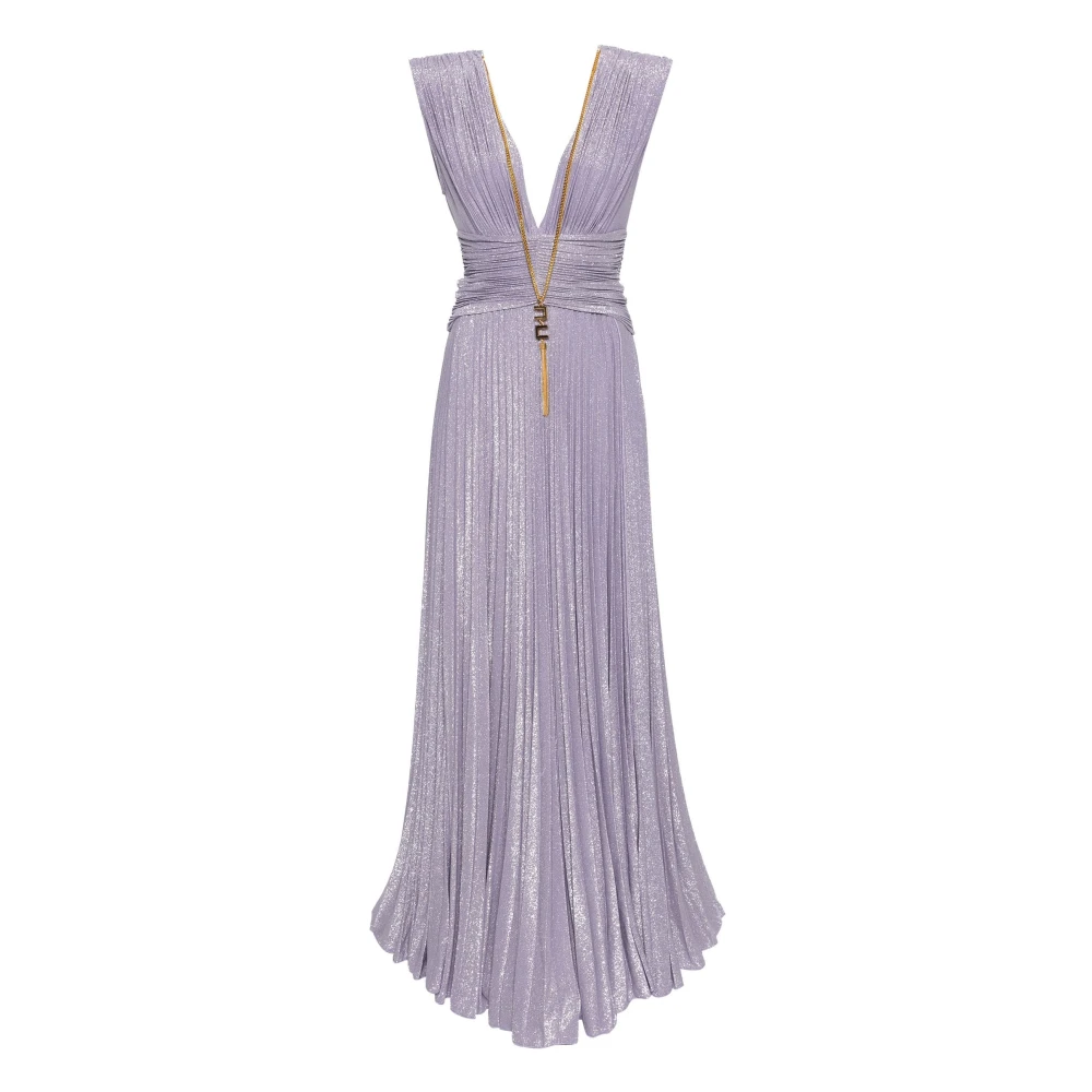 Elisabetta Franchi Lila Lurex Jersey Rode Loper Jurk Purple Dames