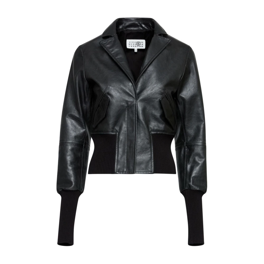 MM6 Maison Margiela Zwarte Leren Sportjas Black Dames