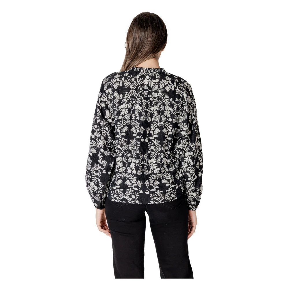 Ichi Print Button-Up Blouse Lente Zomer Stijl Black Dames