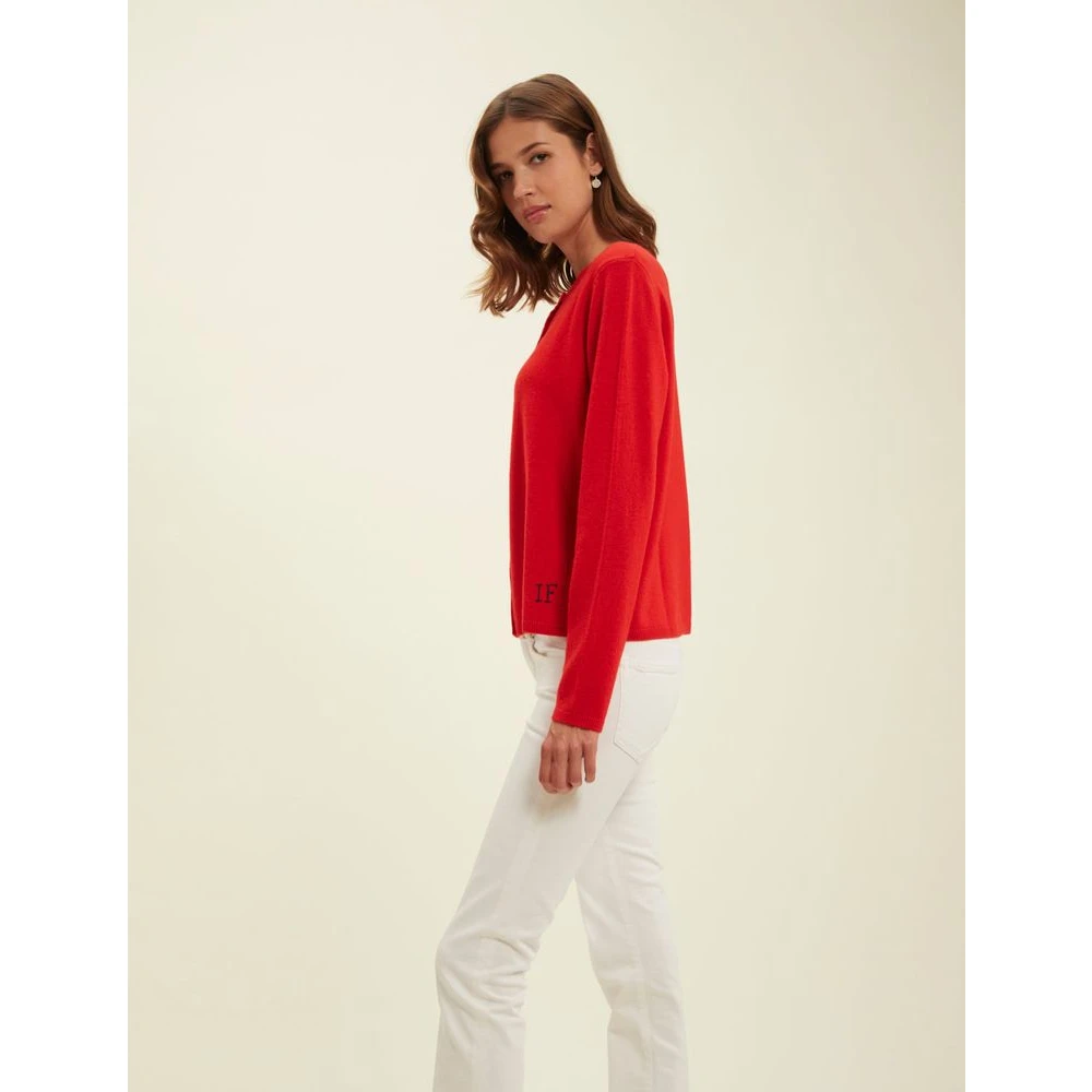 Ines De La Fressange Paris Rode Cesaria Cardigan met Handtekening Borduurwerk Red Dames