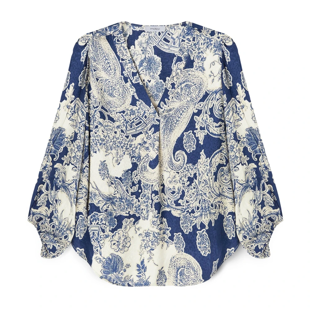 Motivi V-hals Jacquard Blouse Multicolor Dames
