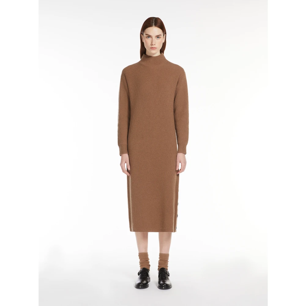 Max Mara Bruine Wol Kasjmier Midi Jurk Brown Dames