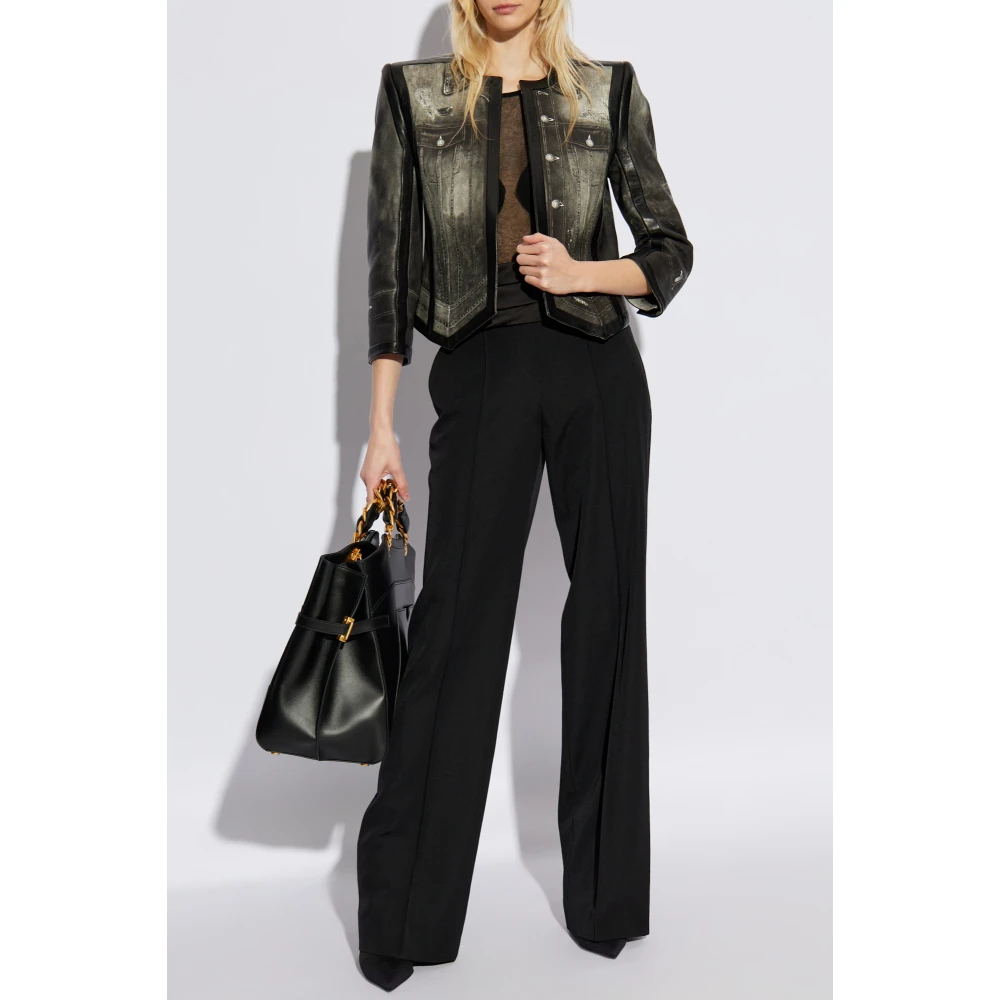 Balmain Wollen broek met beenstiksels Black Dames