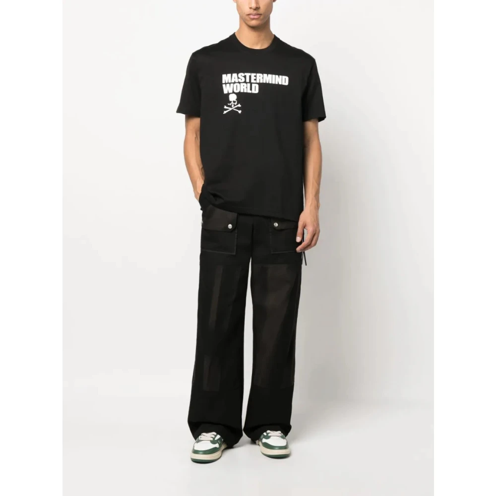 Mastermind World Logo Print Katoenen T-Shirt Zwart Wit Goud Black Heren
