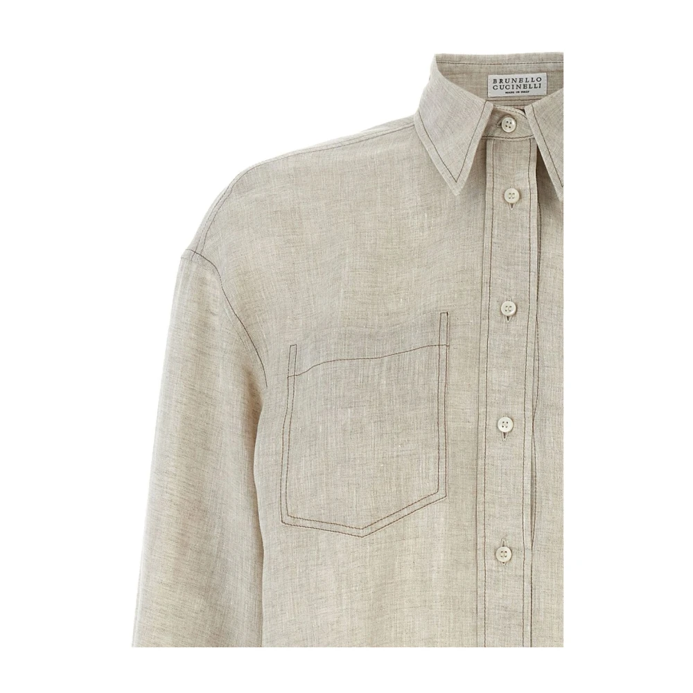 BRUNELLO CUCINELLI Beige Linnen Overhemd met Knoopsluiting Beige Dames