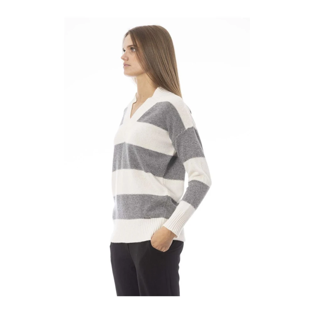 Baldinini Grijze V-hals wollen trui Gray Dames