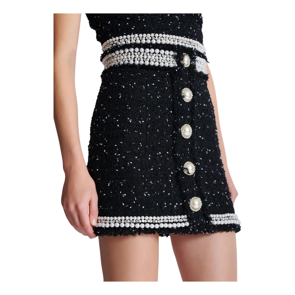 Balmain Korte geborduurde polka-dot tweed rok Black Dames