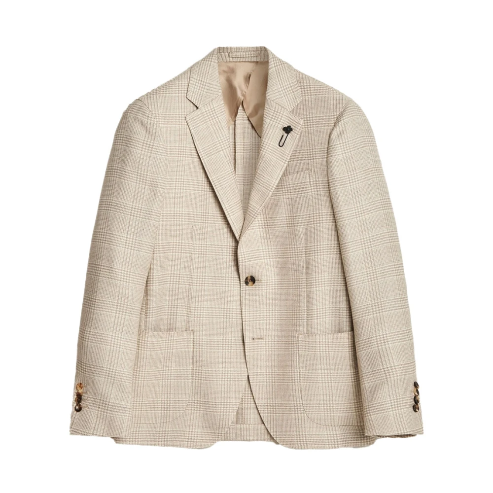 Lardini Wollen Blazer Beige Prince of Wales Beige Heren