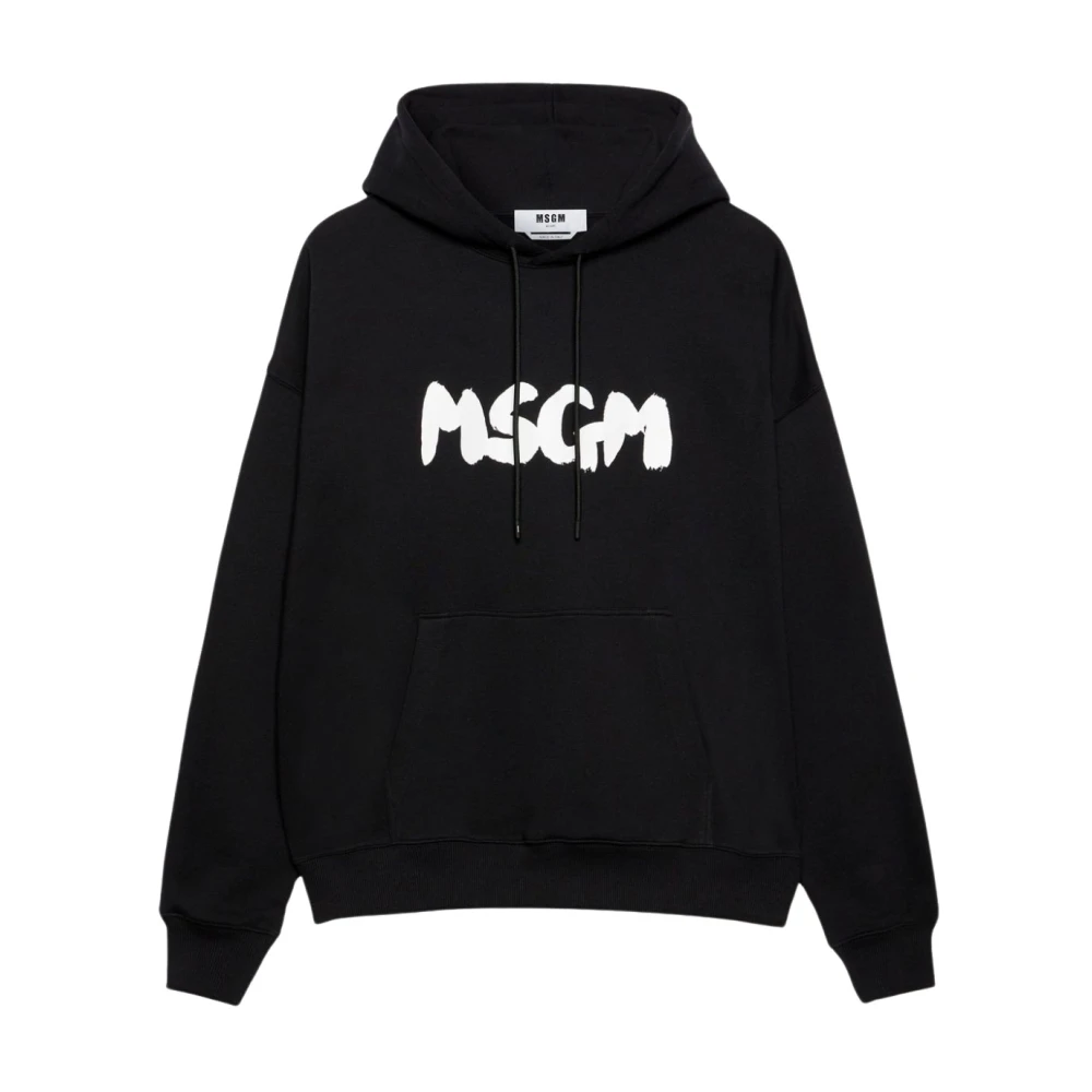 Msgm Zwarte Logo Print Hoodie Black Heren