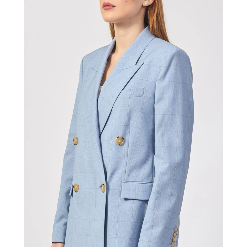 Hugo Boss Blauw Geruit Dubbel-Borst Jas Blue Dames