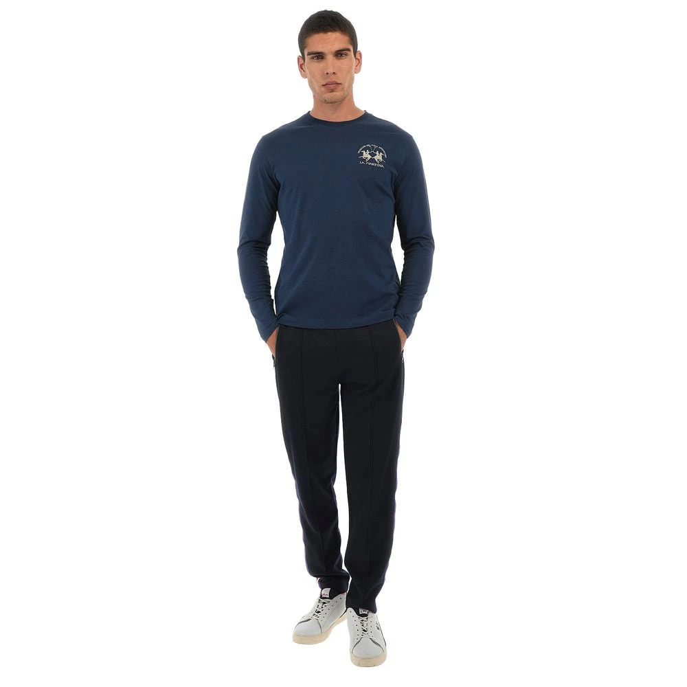 LA MARTINA Blauw Katoenen T-Shirt met Geborduurd Logo Blue Heren