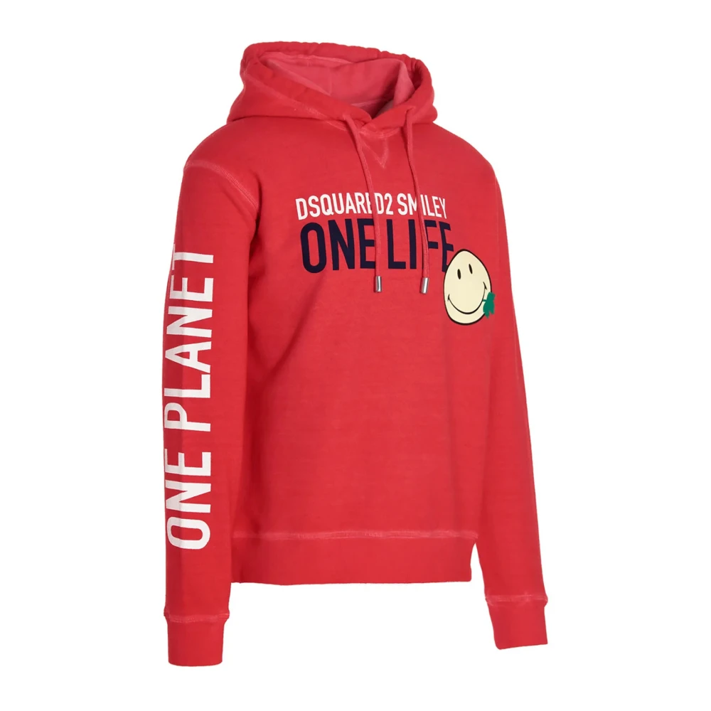 Dsquared2 Rode Smiley Bedrukte Hoodie Red Heren