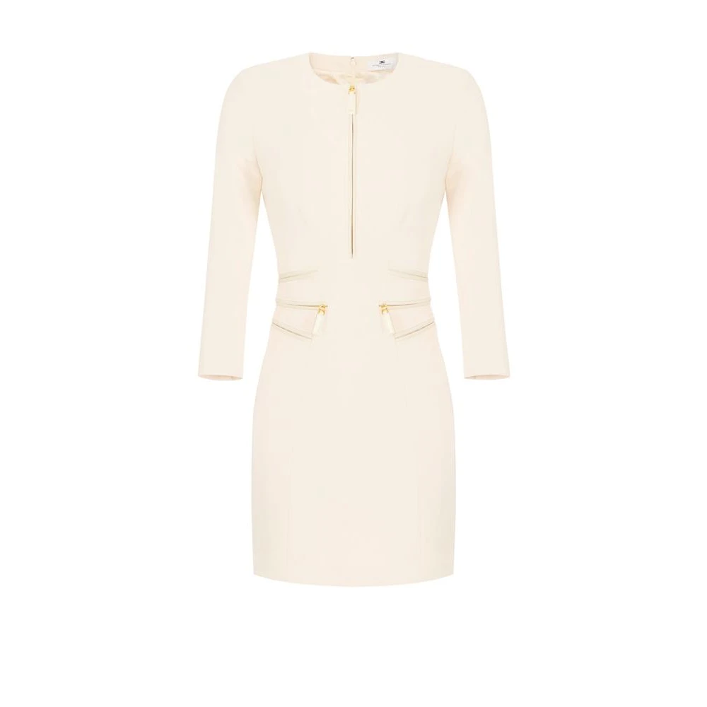 Elisabetta Franchi Beige Short Dresses, Female, L, Dress In Double Layer Crepe With Zip