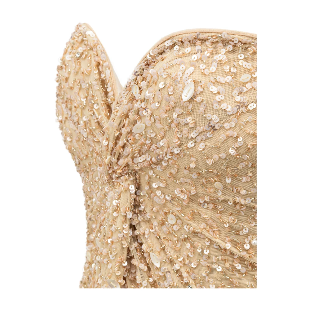 Retrofête Lange Paillettenjurk met Wijde Halslijn Beige Dames