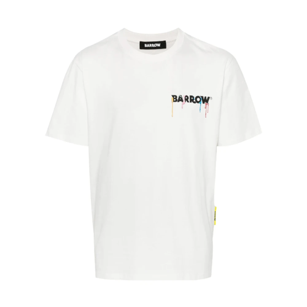 Barrow Logo Print Beige T-shirt Korte Mouw White Heren