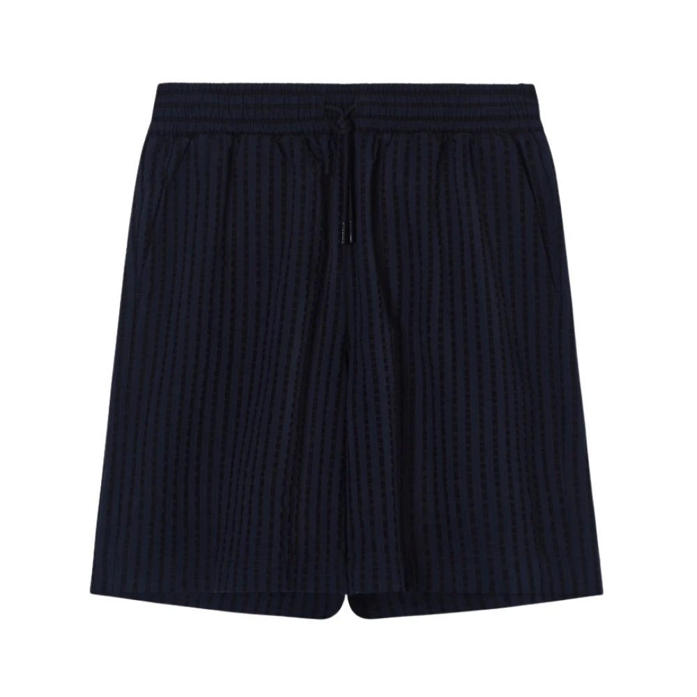 Emporio Armani Mannelijk Blauw Korte Broeken Heren, S, Bermuda Shorts In Lyocell Blend Seersucker