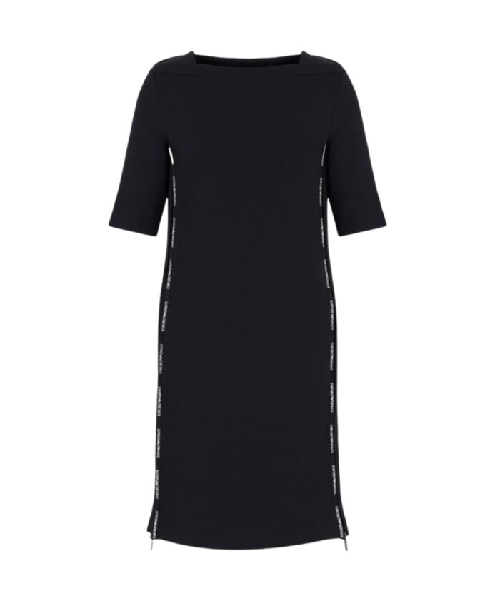 black-straight-dress-with-logo-band