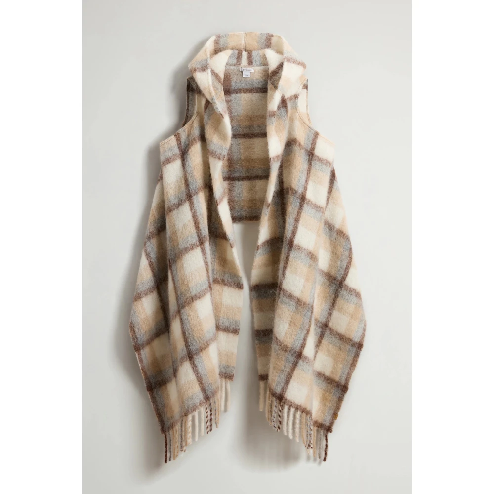 Woolrich Alpaca Mohair Wol Hooded Sjaal Beige Dames