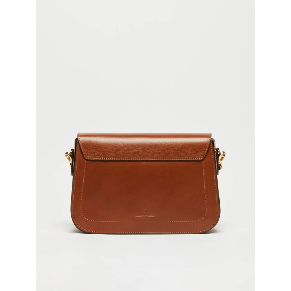 Max Mara Weekend Leren Crossbody Tas met Jacquard Band Brown Dames