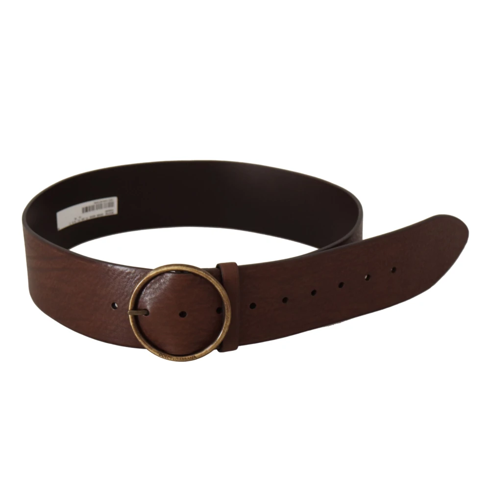 Dolce & Gabbana Elegante Bruin Leren Riem met Gegraveerde Gesp Brown Dames