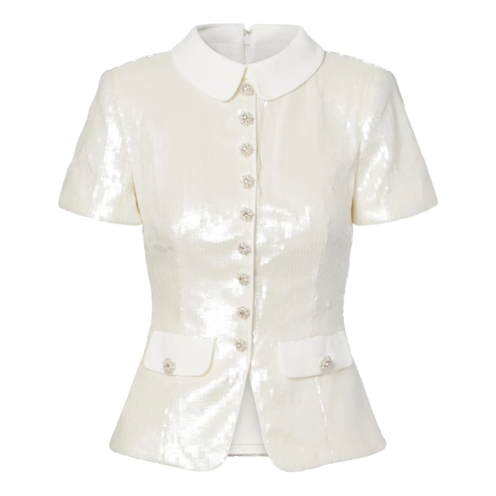 Self Portrait Women's White Sequin Tailored Top - Blouses - Xs - Blouses & Shirts