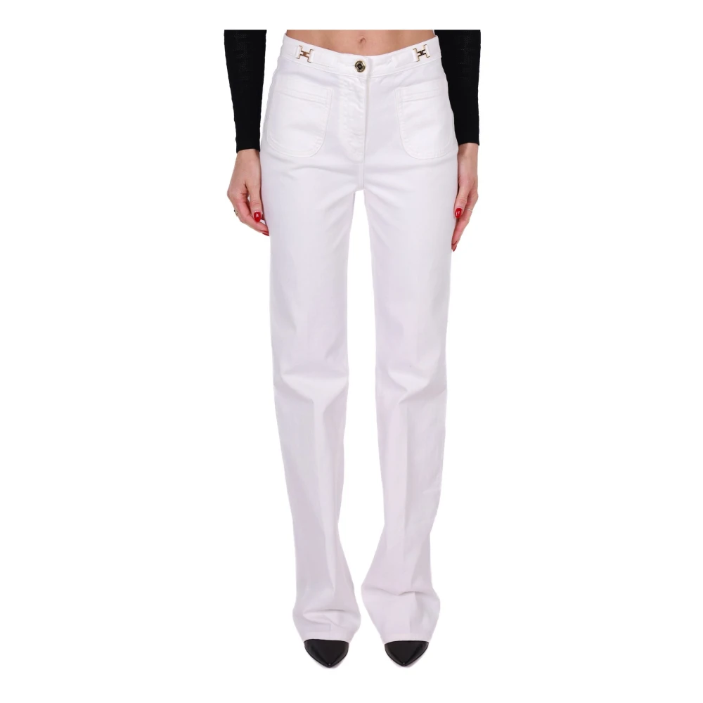 Elisabetta Franchi Witte Denim Palazzo Jeans White Dames