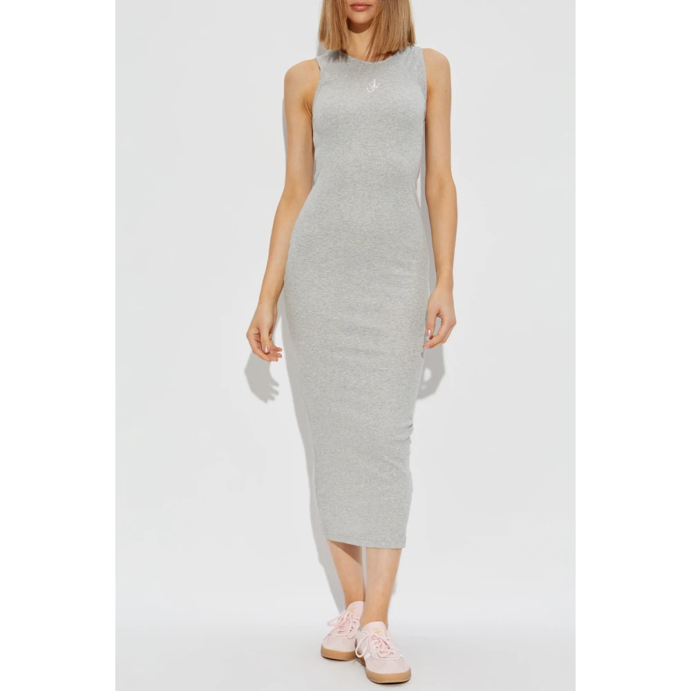 JW Anderson Geribbelde jurk met logo Gray Dames