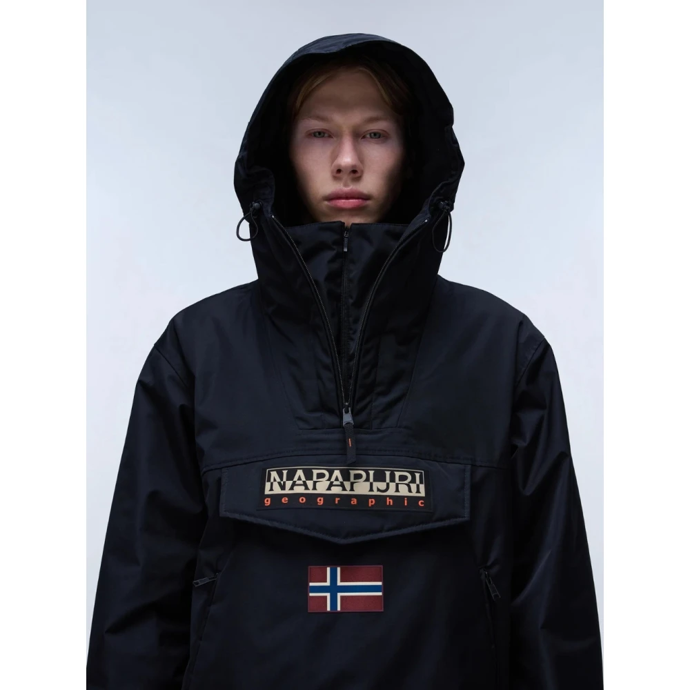 Napapijri Zwarte Rainforest Anorak met Dubbele Rits Black Heren