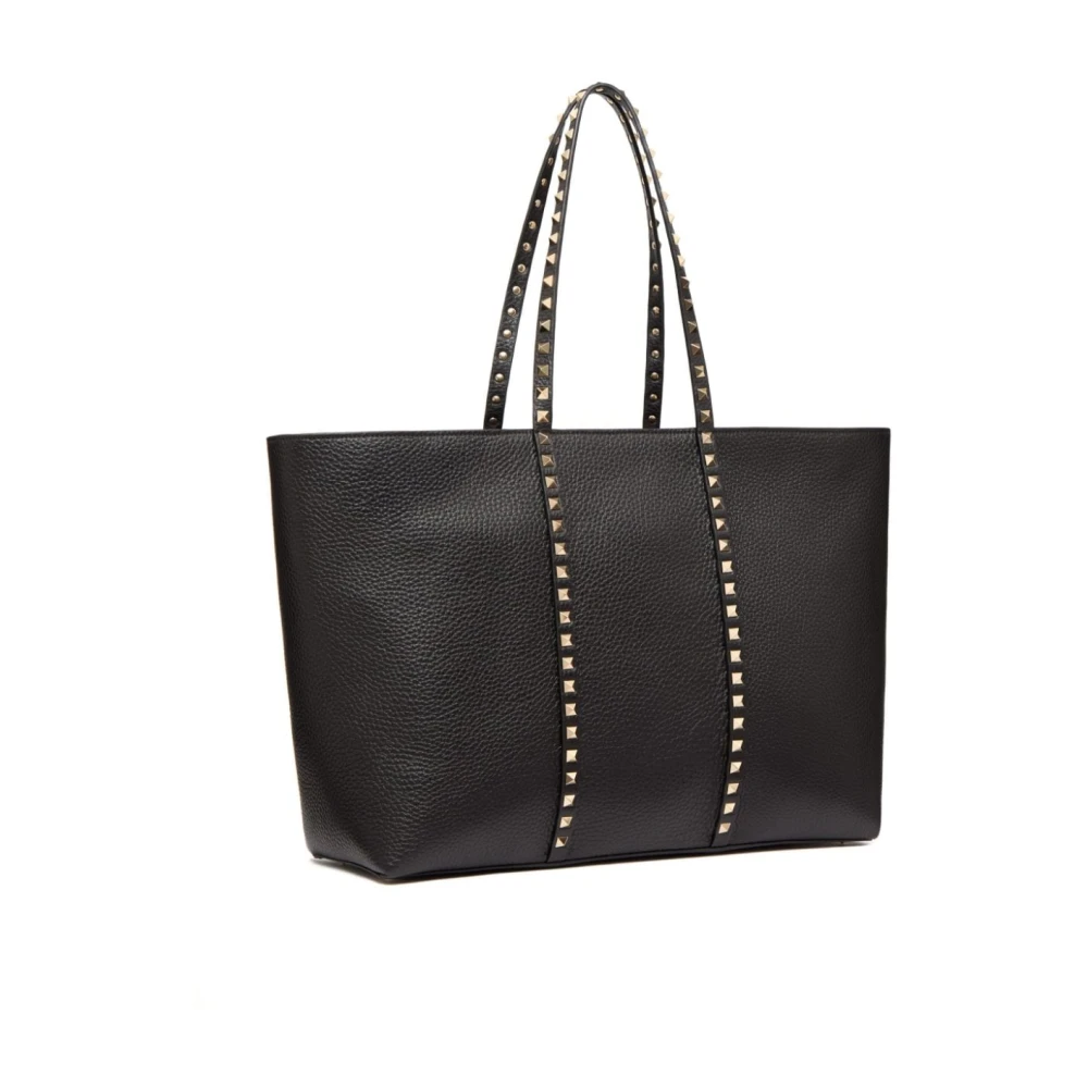 Valentino Garavani Zwarte Gehamerde Leren Tote Tas met Platina Studs Black Dames