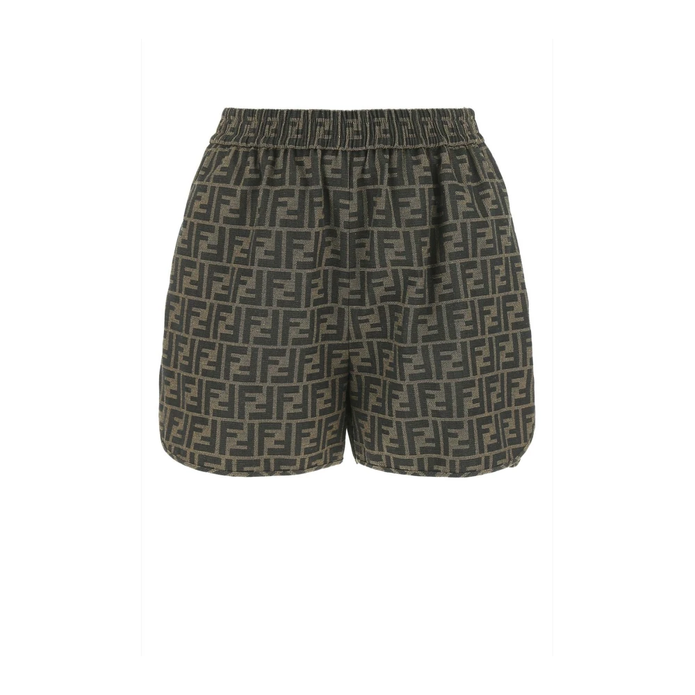 Fendi Damen Braun Ff Jacquard Canvas Shorts