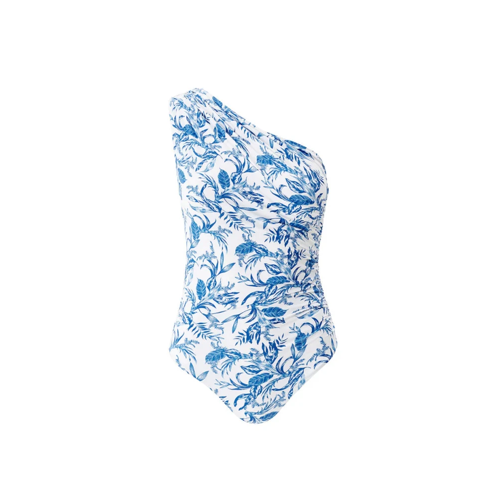 Melissa Odabash Blauw Blad One Shoulder Badpak SPF 40+ Blue Dames