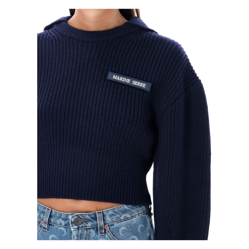 Marine Serre Navy Sailor Gebreide Hoodie Blue Dames