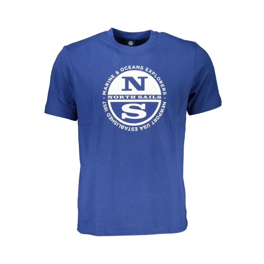 North Sails Blauw Crewneck Katoenen T-shirt met Logo Blue Heren