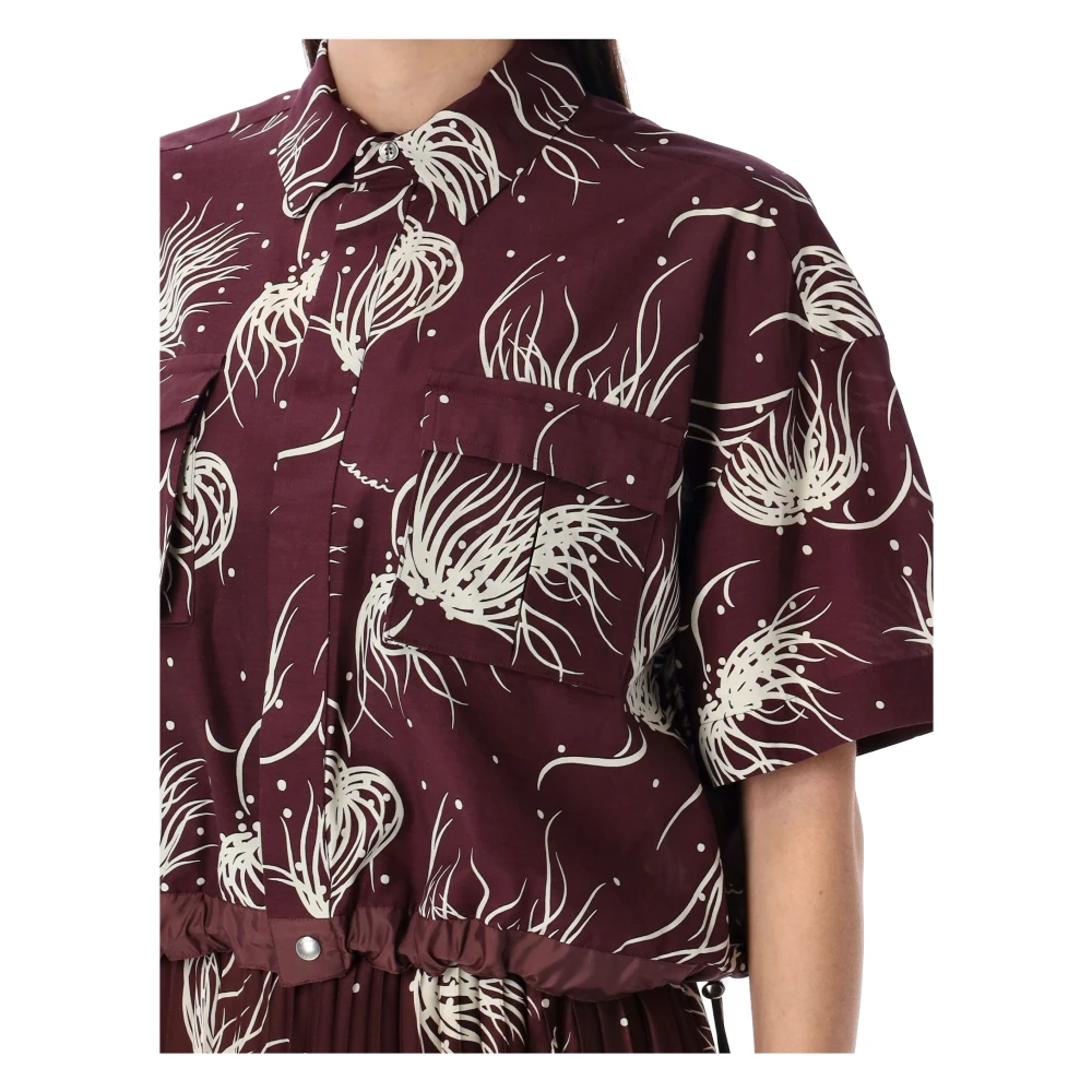 Sacai Bordeaux Gedrukt Shirt Spread Kraag Multicolor Dames