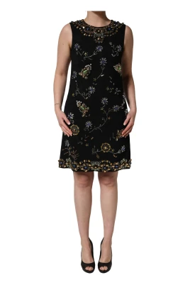 Sleeveless Floral Bead-Embellished Dress