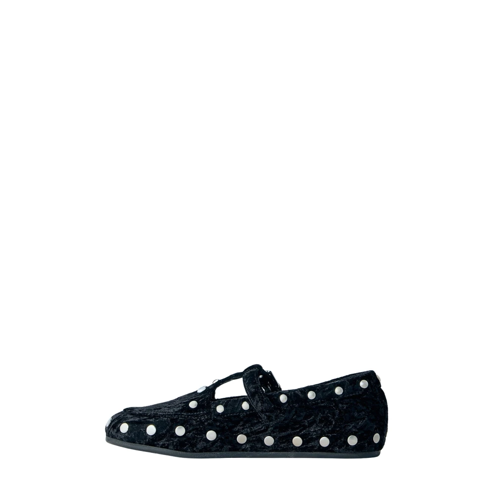 Ganni Mary Jenny Studs Crinkle Velvet Flats - Female - Ballerina Shoes - Black - 3 Uk - Shoes