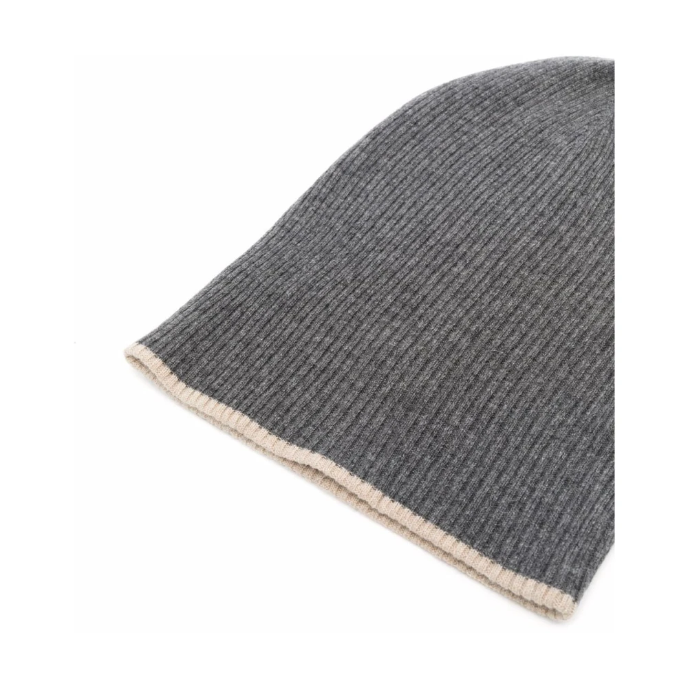 BRUNELLO CUCINELLI Geribbelde Cashmere Hoeden met Contrastrand Gray Heren