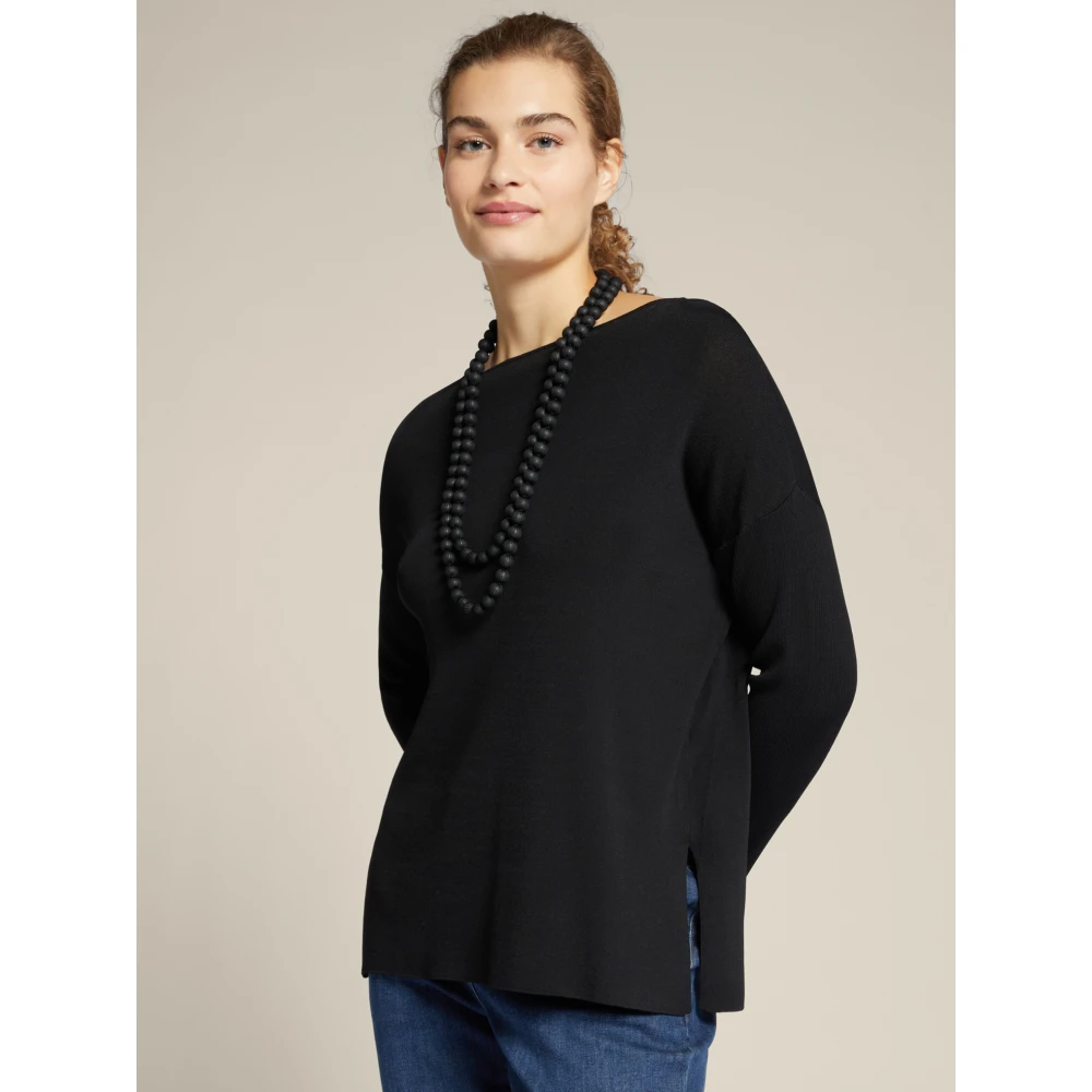Elena Mirò Eco-Viscose Trui met Kettingdetail Black Dames