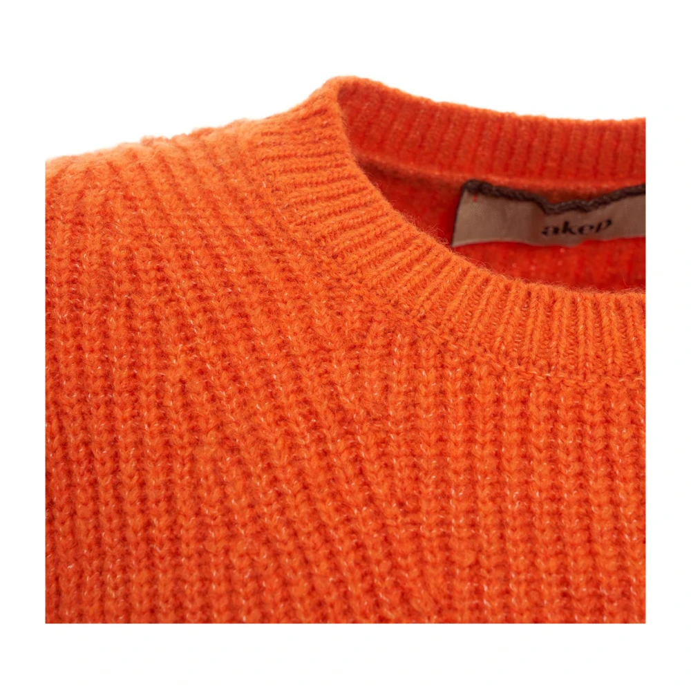 Akep Gebreide trui met ronde hals en pofmouwen Orange Dames