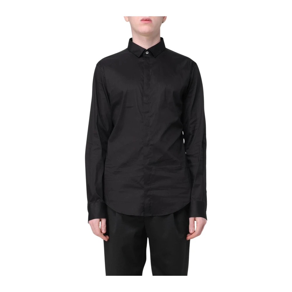 Emporio Armani Mannelijk Zwart Klassieke Gekraagde Lange Mouw Shirt