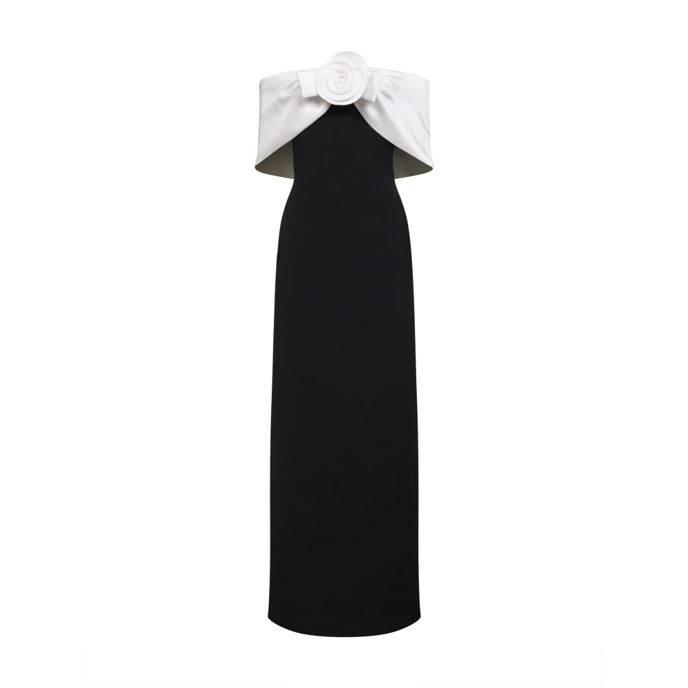 Self Portrait Women's Black Gowns, Xs, Crepe Flower Maxi Dress
