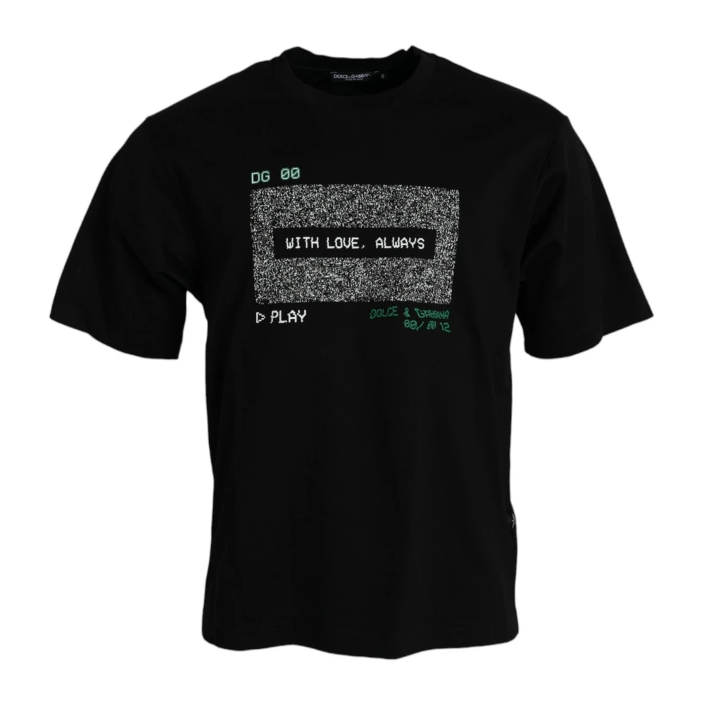 Dolce & Gabbana Black T-Shirts, Male, S, Crew Neck T-Shirt With Love Always Print