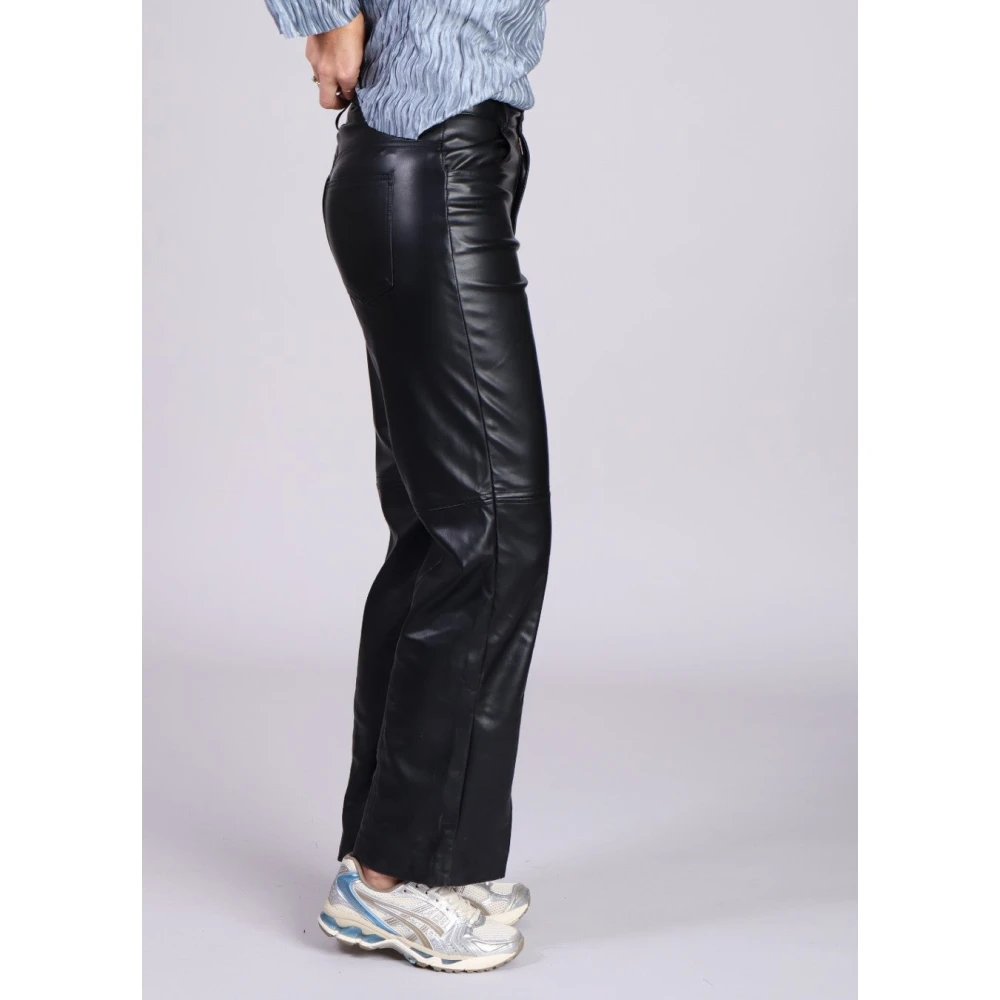 MbyM Zwarte vegan leren wijde pijp broek met splitjes Mayanna Black Dames