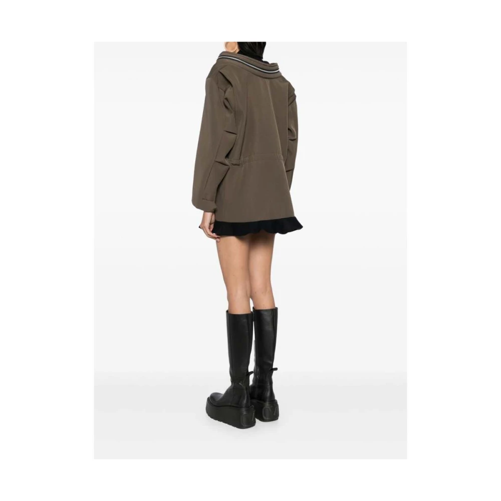 Sacai Gelaagde Wol Trekkoord Jas Brown Dames
