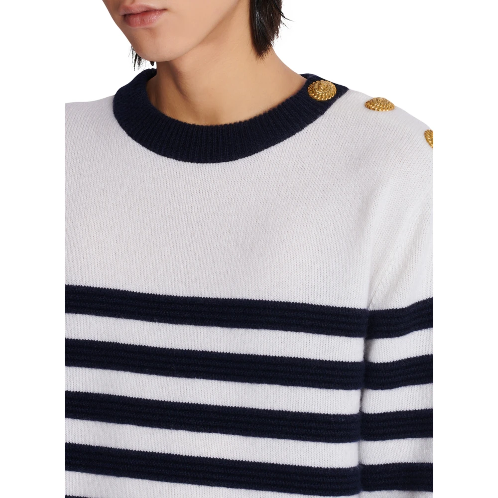 Balmain Gestreepte kasjmier trui White Heren