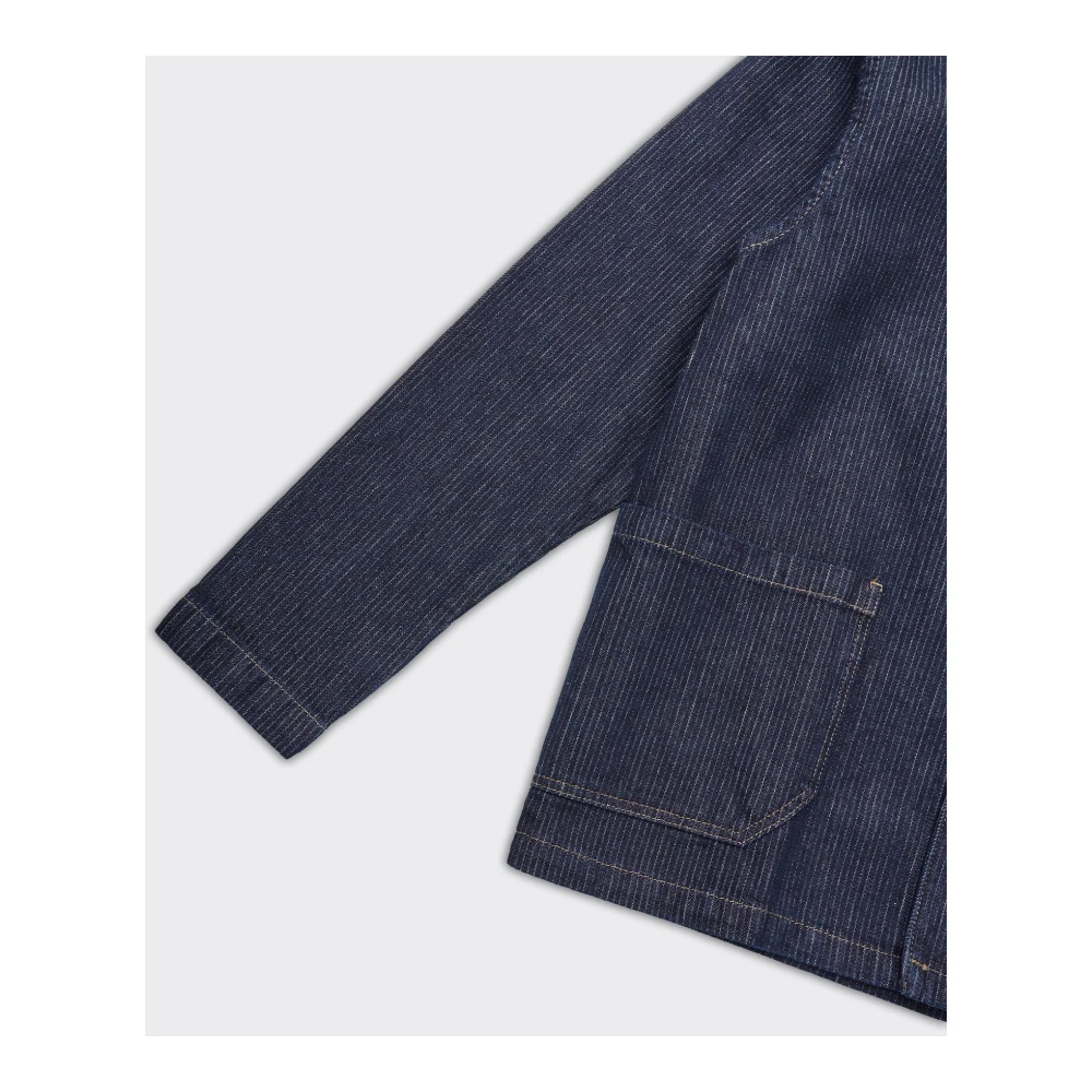 Les Deux Denim Stripe Overshirt 2.0 Dark Navy Blue Heren