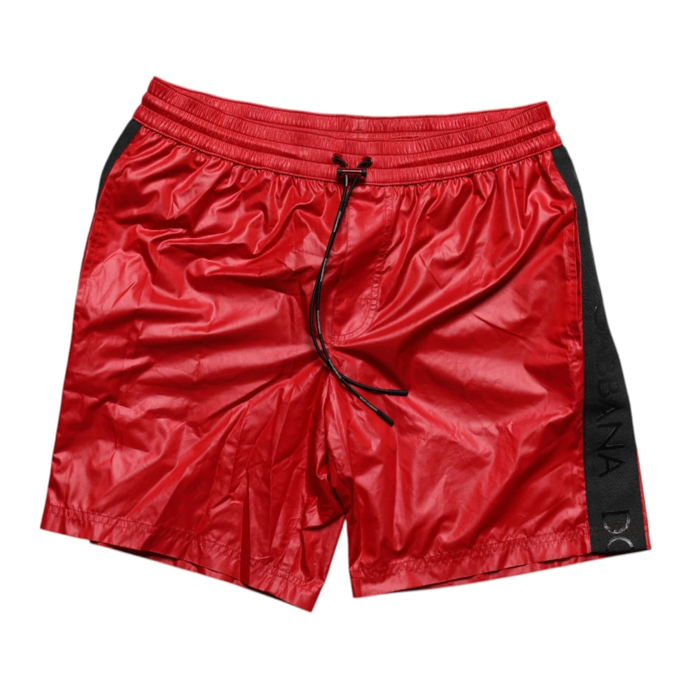 Dolce & Gabbana Men's Red Beachwear,, And Black Beachwear Shorts With Pockets Medium